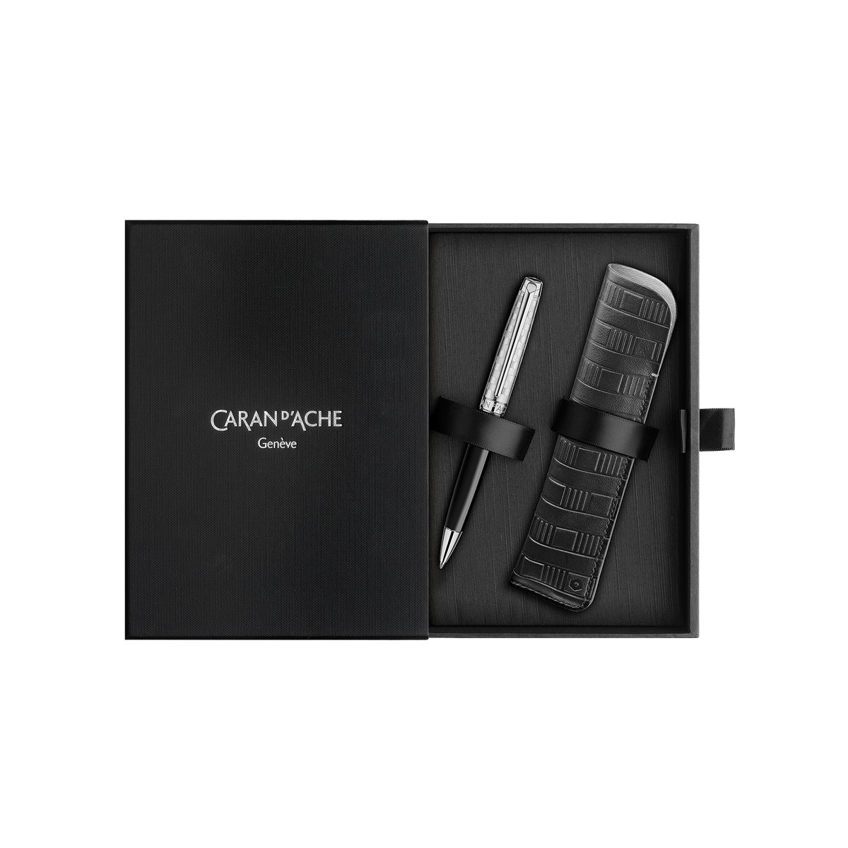 Set Penna a Sfera Léman™ Damier e Custodia in Pelle Nera