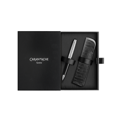 Set Penna a Sfera Léman™ Damier e Custodia in Pelle Nera