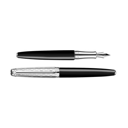 Set Füllfederhalter Léman™ Damier & Etui aus Leder Schwarz
