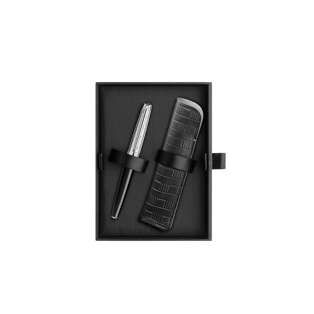Set Füllfederhalter Léman™ Damier & Etui aus Leder Schwarz