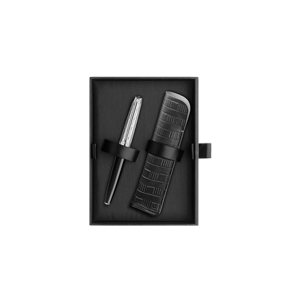 Set Füllfederhalter Léman™ Damier & Etui aus Leder Schwarz