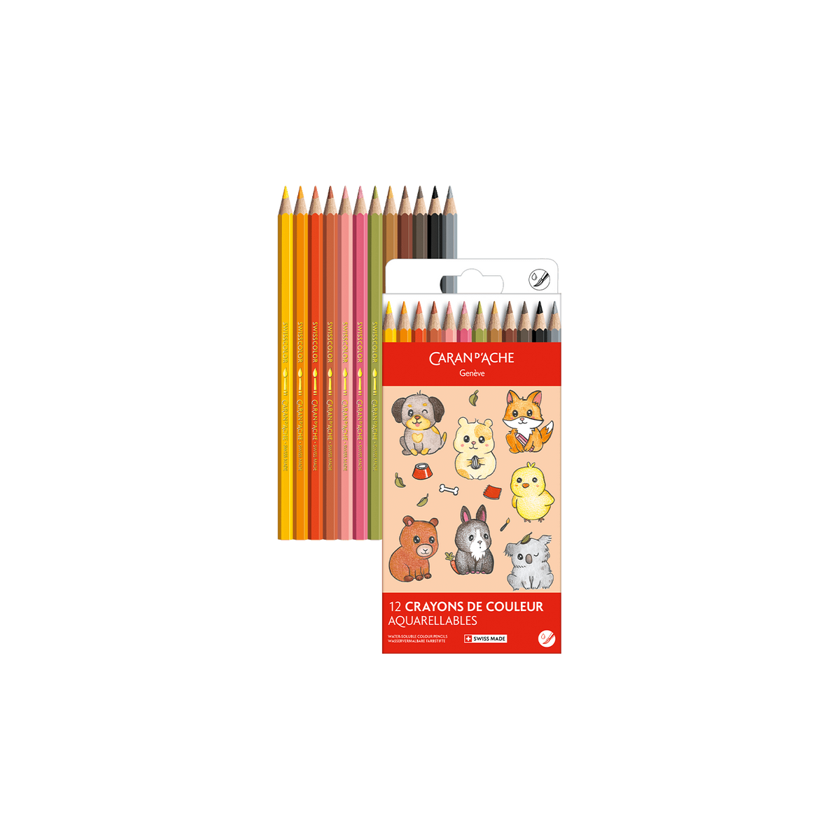 Kawaii-Set 12 Farbstifte Swisscolor Aquarell Cute Animals