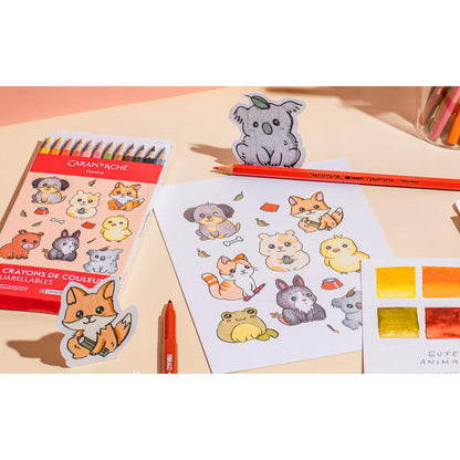 Kawaii-Set 12 Farbstifte Swisscolor Aquarell Cute Animals
