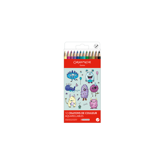 Set Kawaii 12 Coloured Pencils Swisscolor Watercolour Funny Monsters