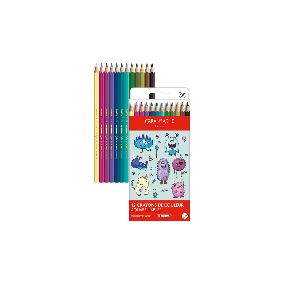 Kawaii-Set 12 Farbstifte Swisscolor Aquarell Funny Monsters