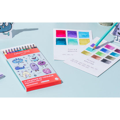Kawaii-Set 12 Farbstifte Swisscolor Aquarell Funny Monsters