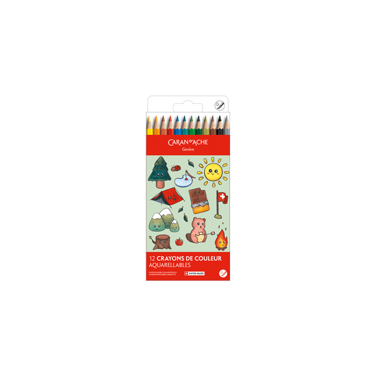Set Kawaii 12 Coloured Pencils Swisscolor Watercolour Swiss Mountain